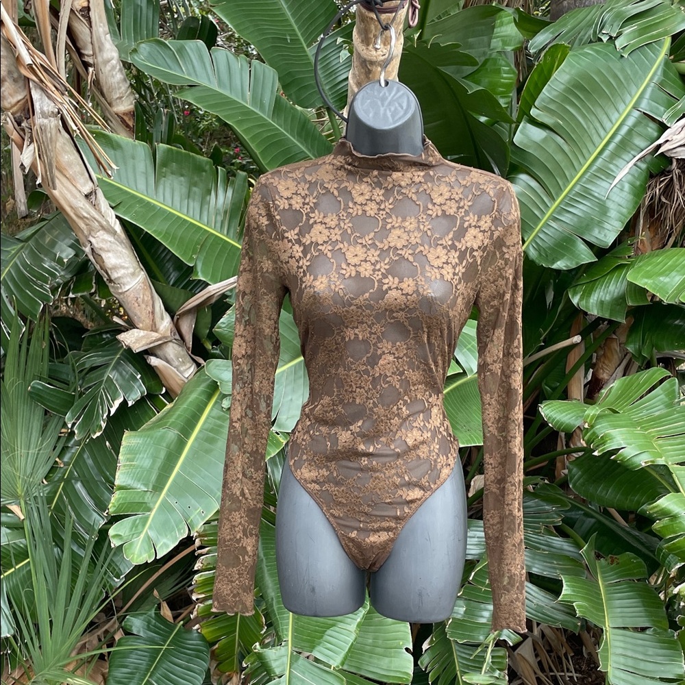Out from under bronze lace bodysuit